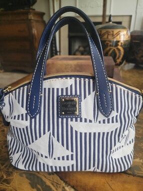 Dooney & Bourke Navy and White Striped Satchel